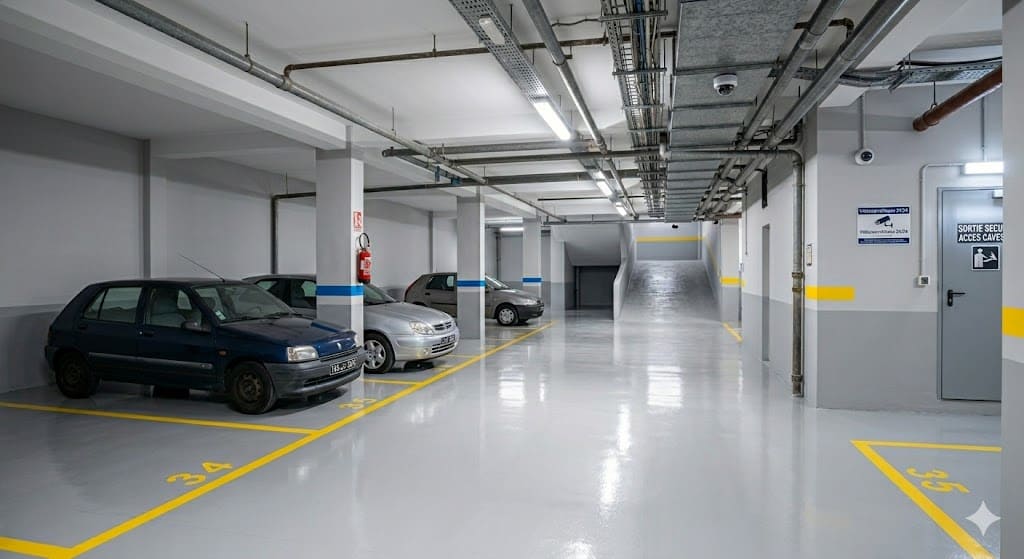 Parking propre et éclairé